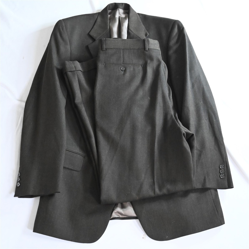 Vtg Tallia USA Made 42L 34x32 Brown 100%‎ Wool Mens Jacket Pants Suit